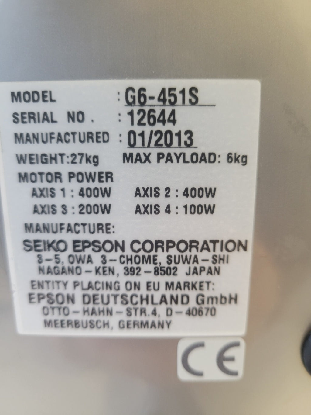 Seiko Epson G6-451S Robot Arm