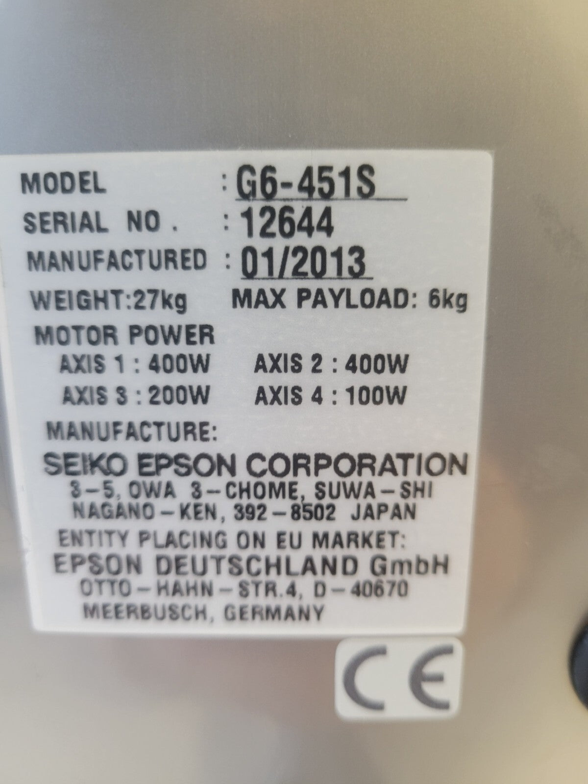 Seiko Epson G6-451S Robot Arm