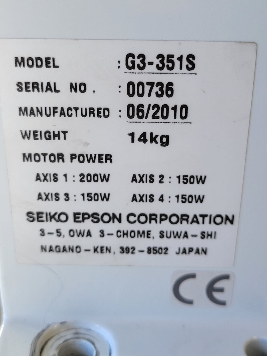 Seiko Epson G3-351S Robot Arm