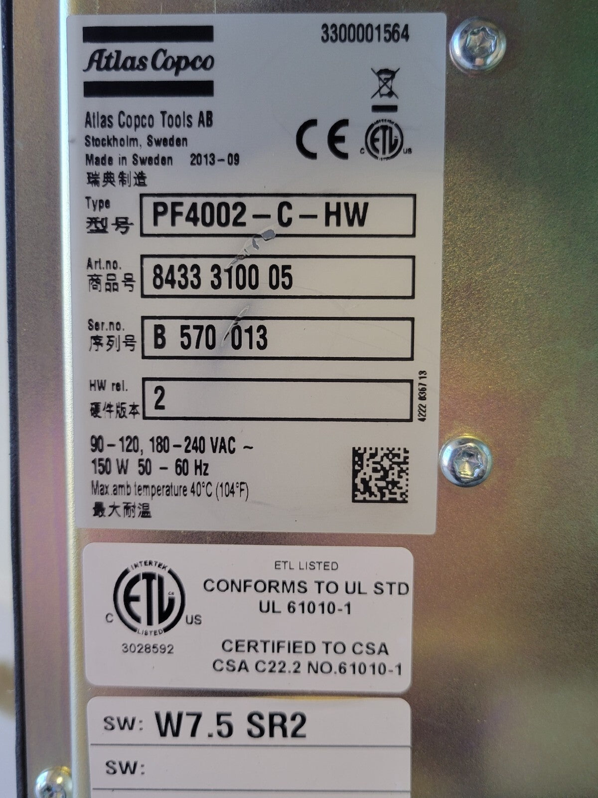 Atlas Copco Power Focus SL PF4002-C-HW Controller & ETD Electric Screwdriver Set