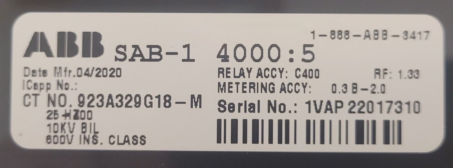 ABB SAB-1 Current Transformer 923A329G18-M Ratio 4000:5  - NEW