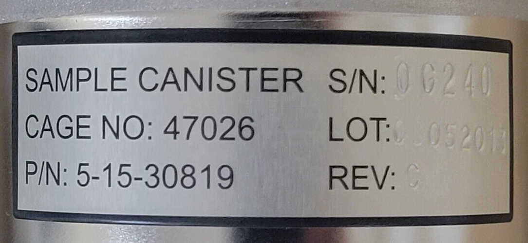 Expedient Air Vapor Capture Sampling Sample Canister 400cc 5-15-30819