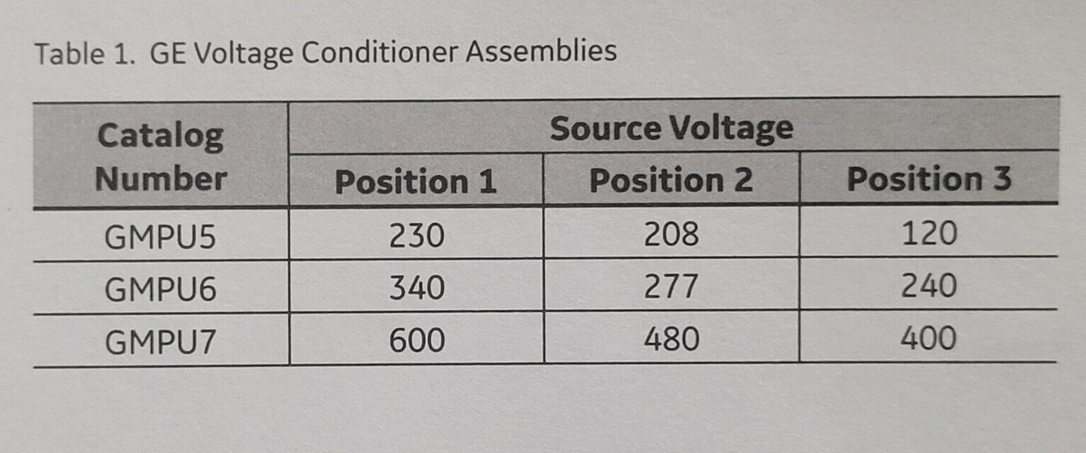 GE Voltage Conditioner GMPU7 400V, 480V & 600V EntelliGuard MicroVersaTrip Plus
