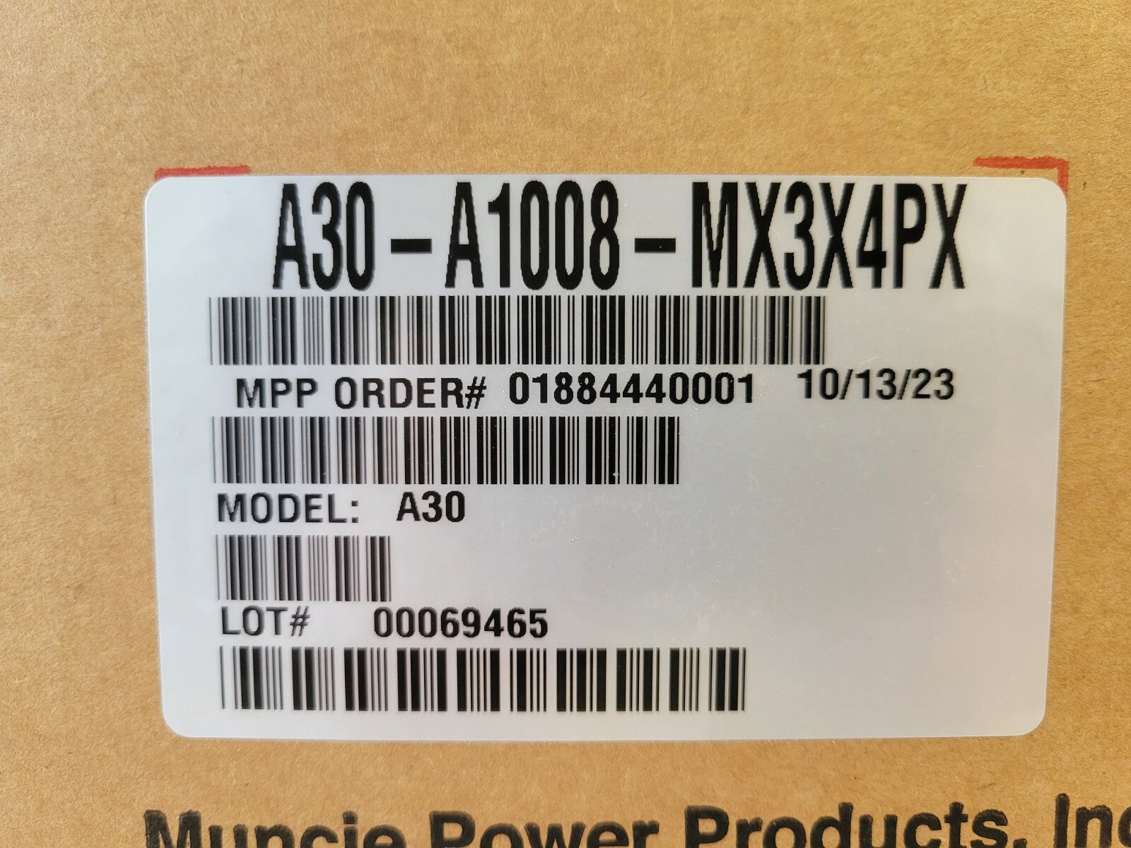 Label with product details on a cardboard background