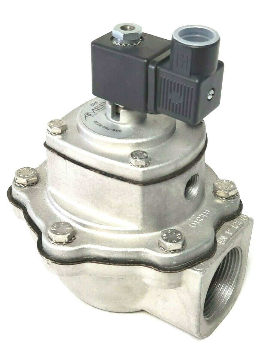 Metal valve with a black actuator on a white background