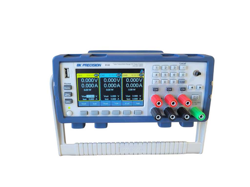 Blue and white electronic measurement device on a white background