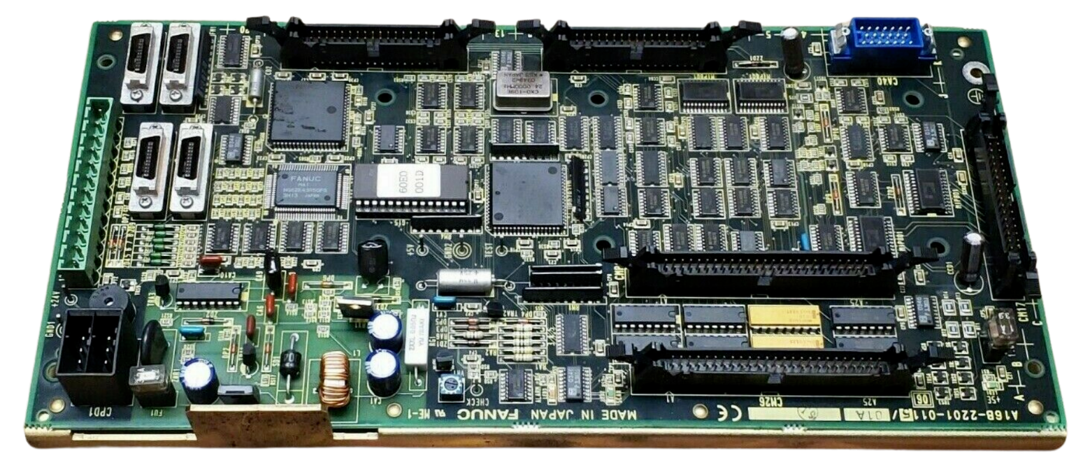 Electronic circuit board with various components on a white background