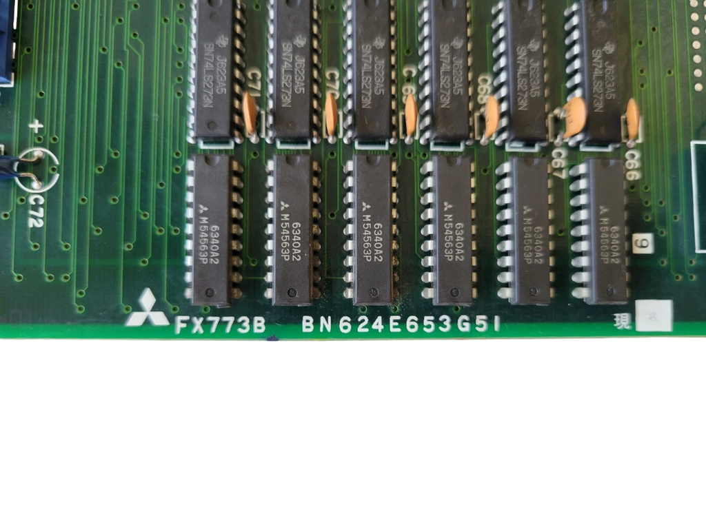 Close-up of a computer motherboard with various components.