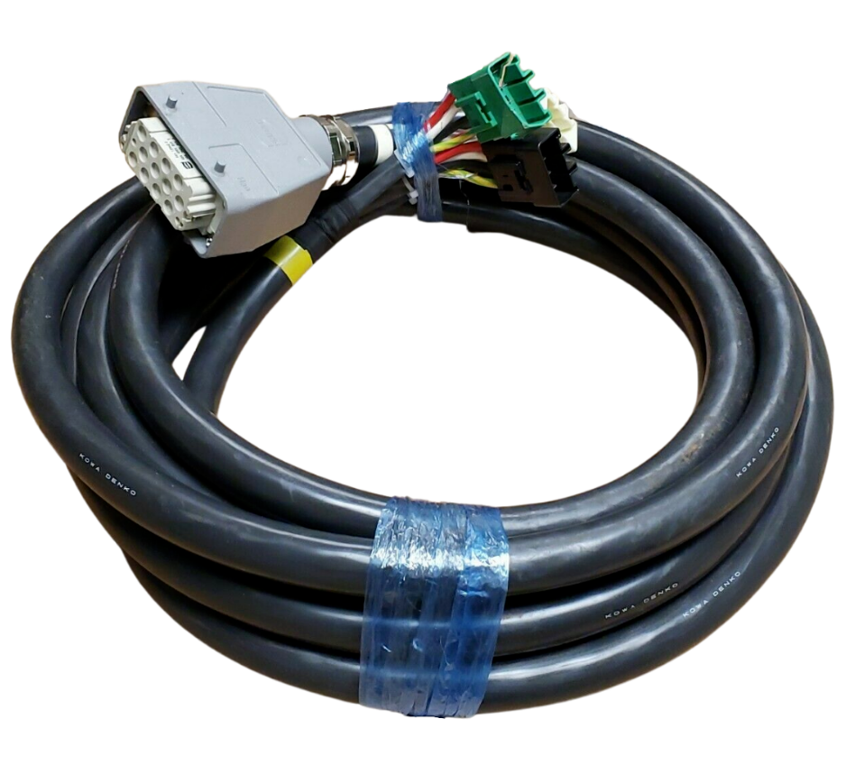 Coiled cable with connectors on a white background