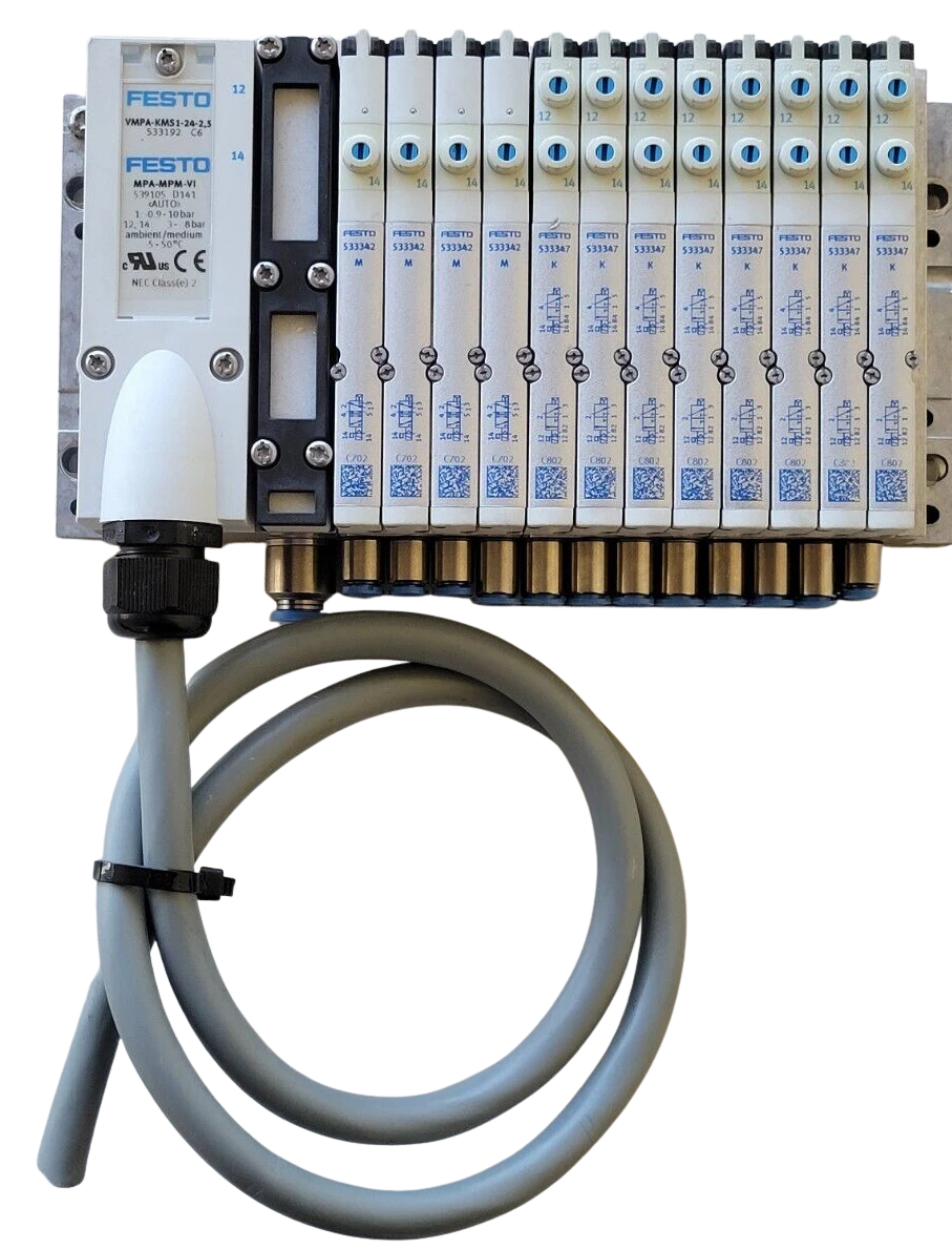 Festo industrial component with piping on a white background