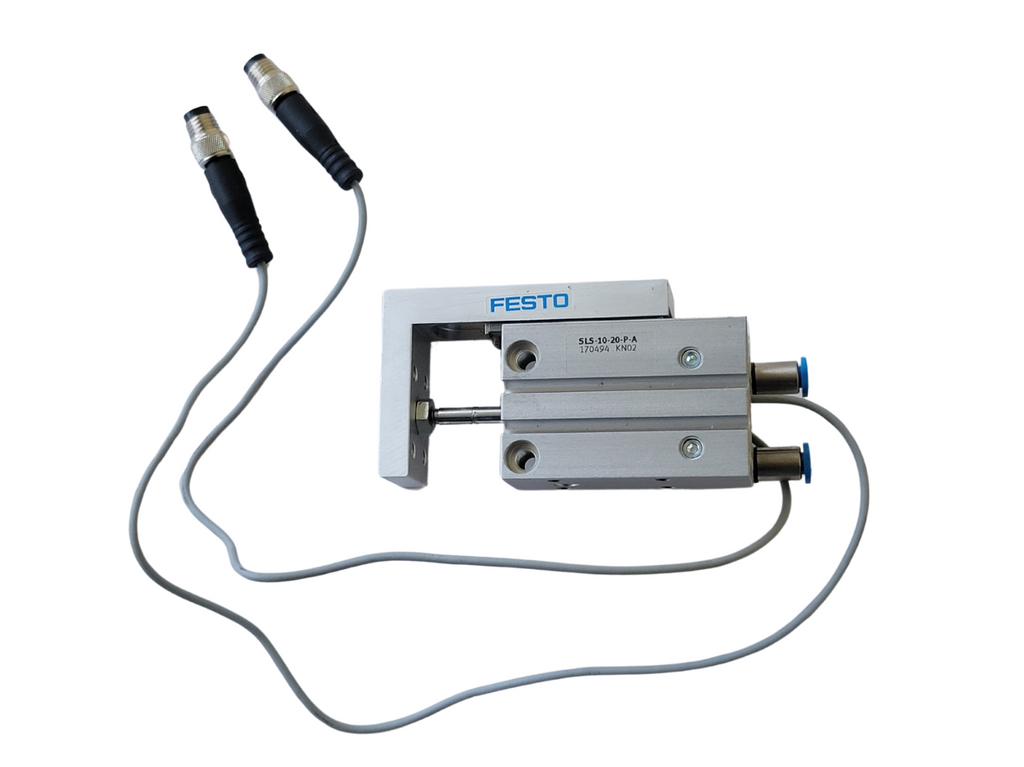 Festo pneumatic actuator with cables on a white background