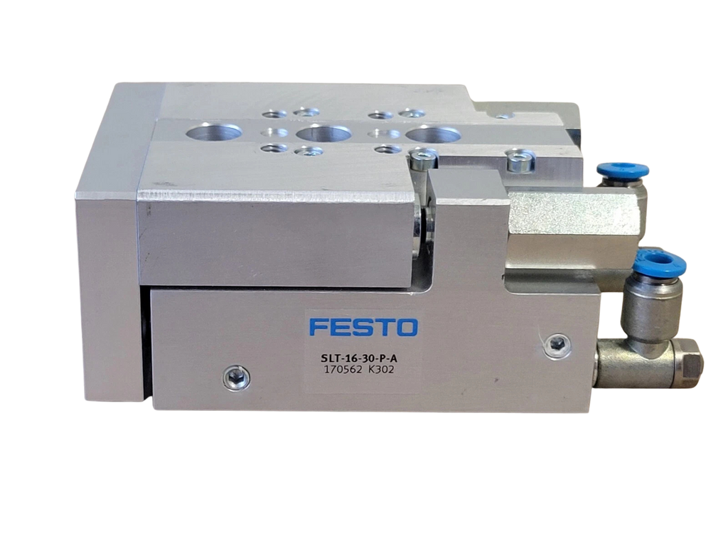 Metallic industrial component with 'Festo' branding on a white background