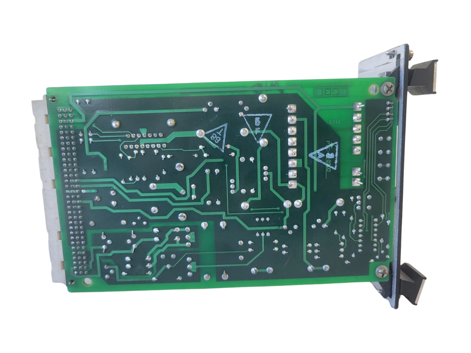 Green electronic circuit board on a white background