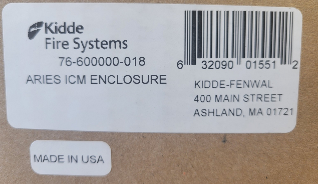 Label with Kidde Fire Systems information on a cardboard background