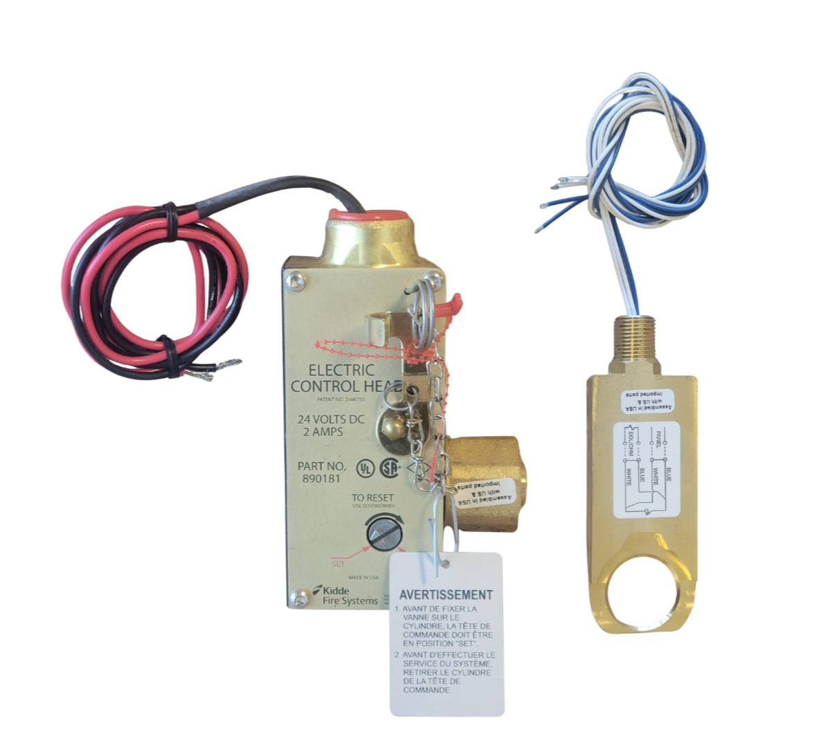 Electric control head with wiring on a white background