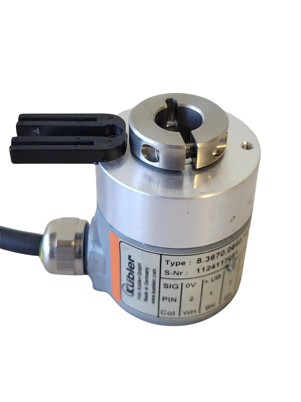 Mechanical sensor with cable and Kistler branding on a white background