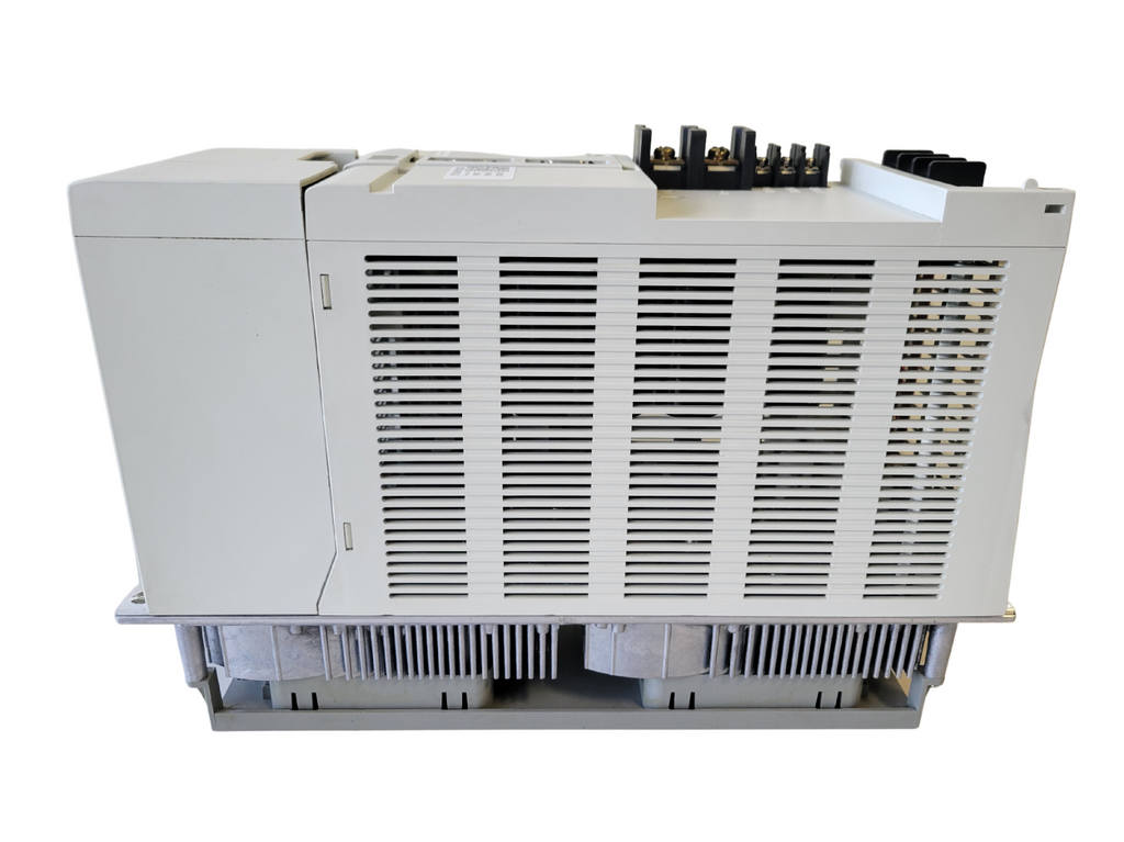 White industrial control panel with ventilation grilles on a white background