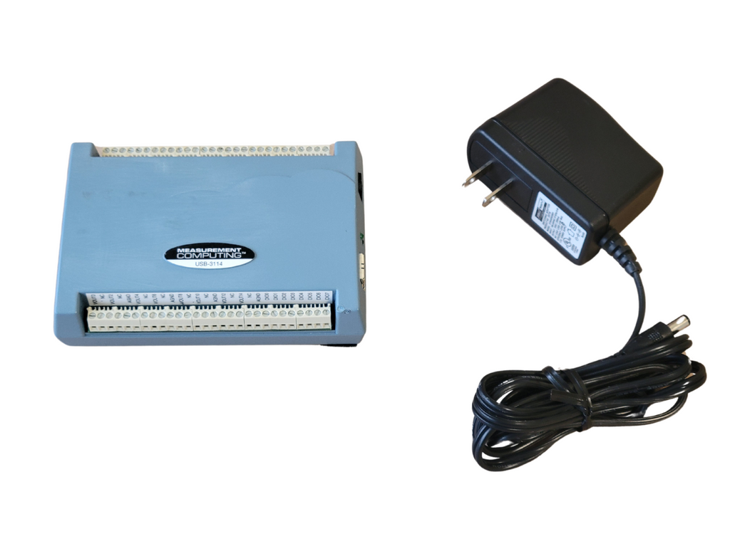 Blue electronic device with a power adapter on a white background