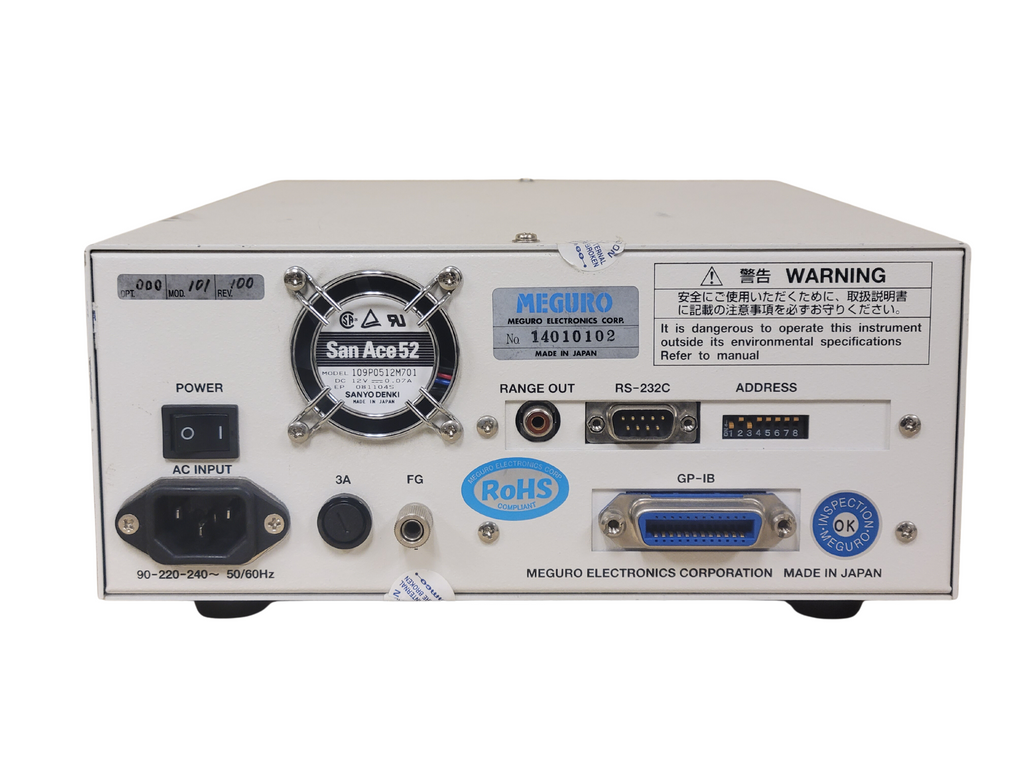 Electronic device with various ports and labels on a white background