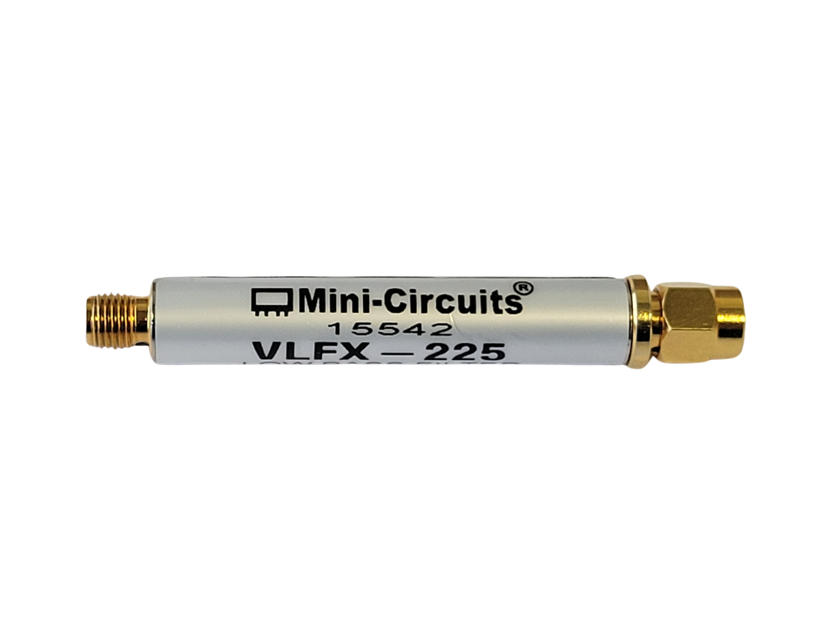 Mini-Circuits VLFX-225 RF component on a white background