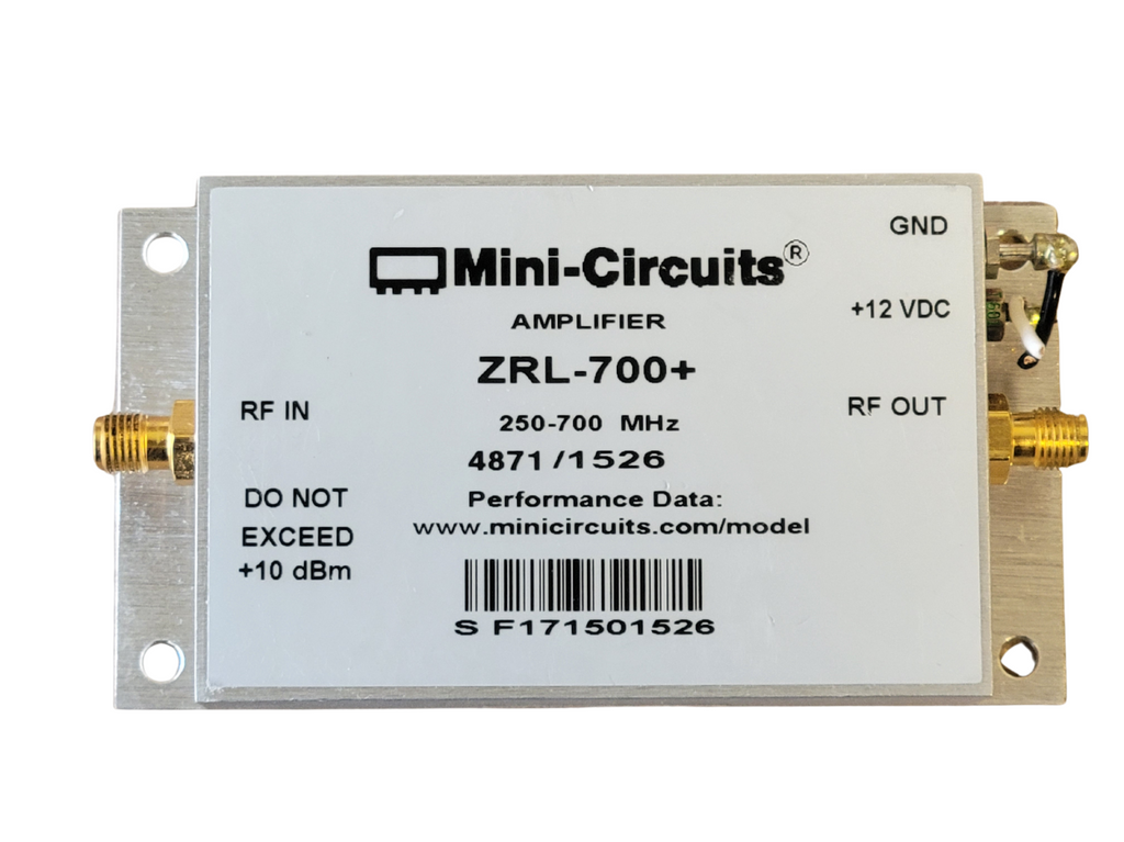 Mini-Circuits ZRL-700+ amplifier on a white background