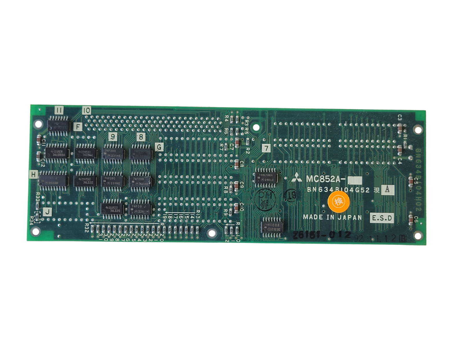 Electronic circuit board with Mitsubishi logo on a white background