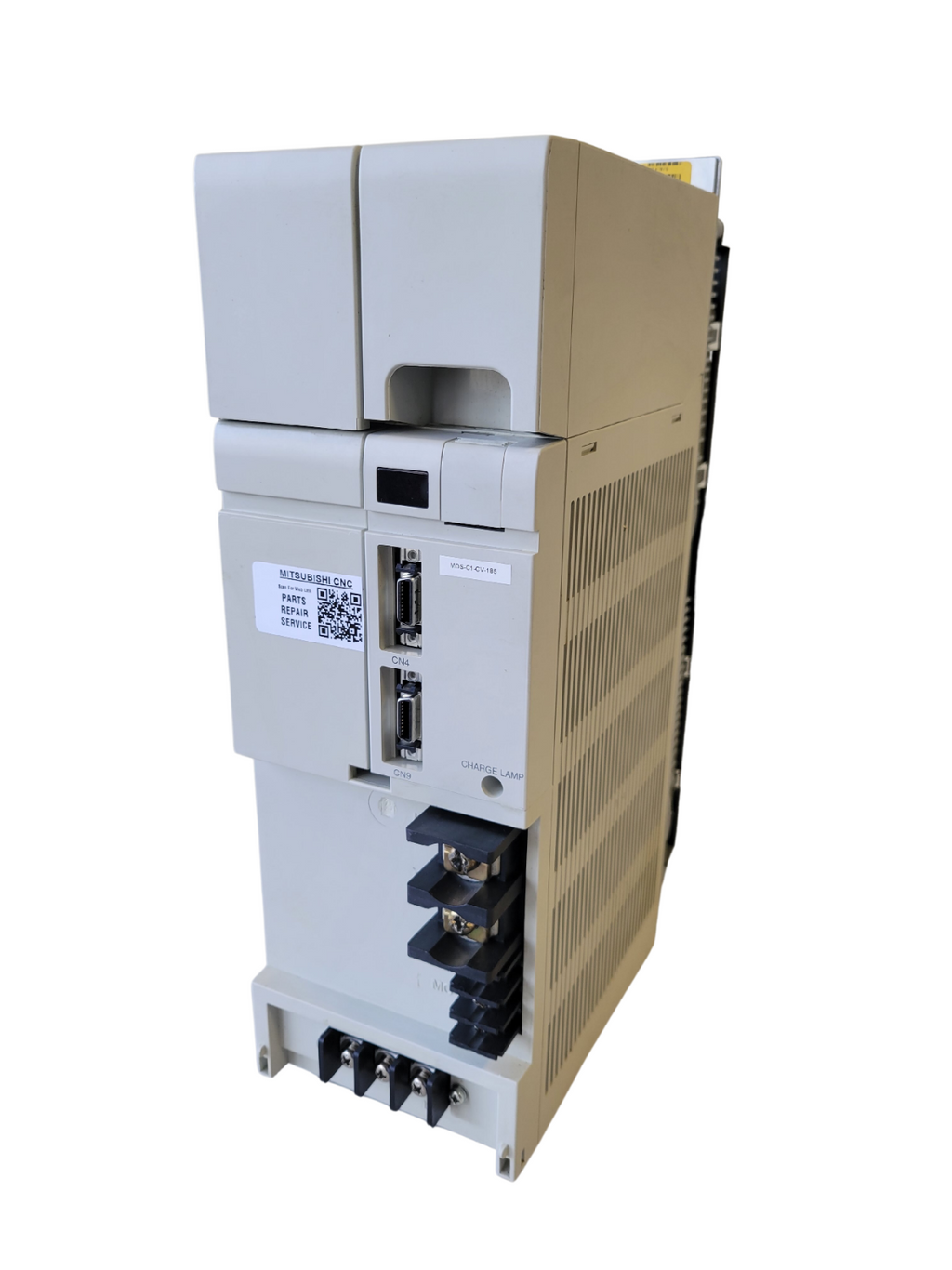 Electrical switchgear cabinet with multiple connectors on a white background