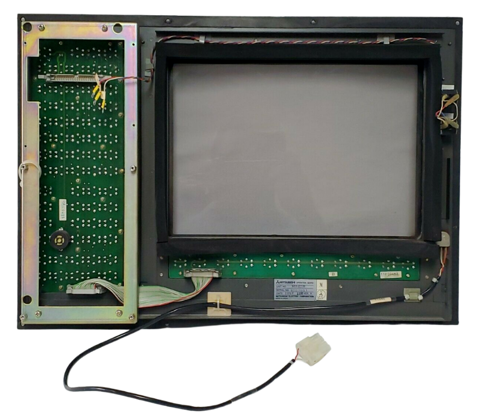 Electronic component with screen and circuit board on a white background
