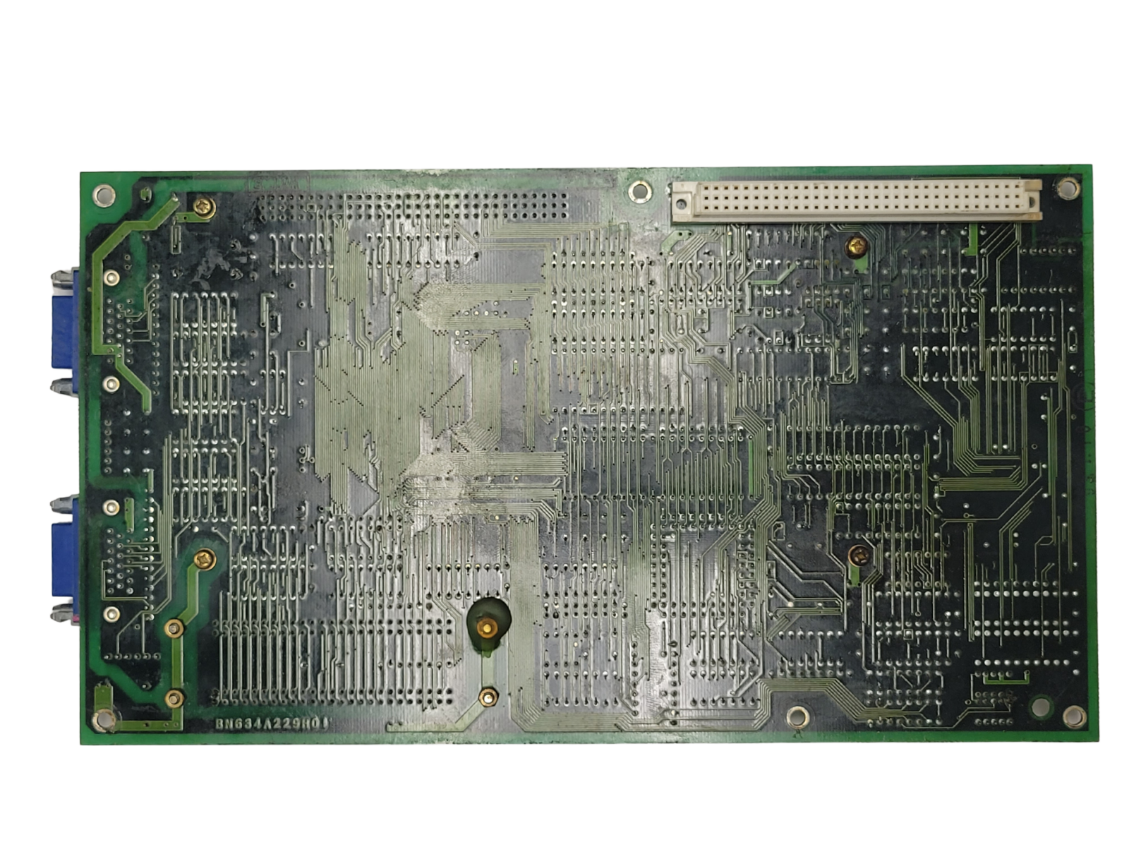 Electronic circuit board with various components on a white background