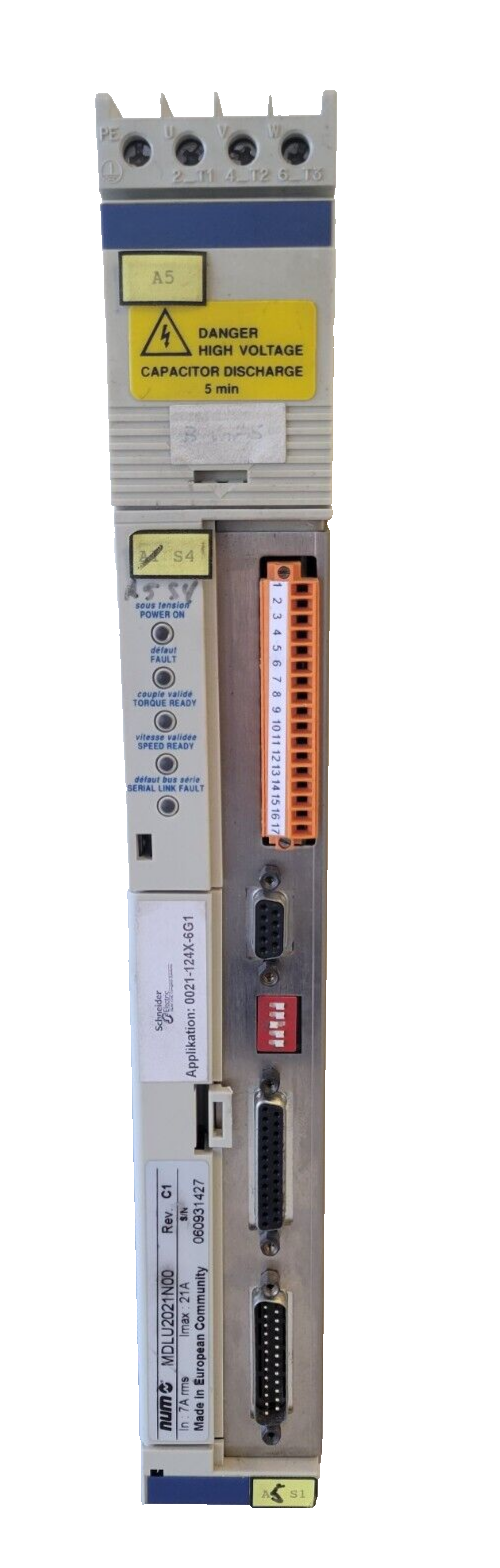 Electrical component with various labels and connectors on a white background