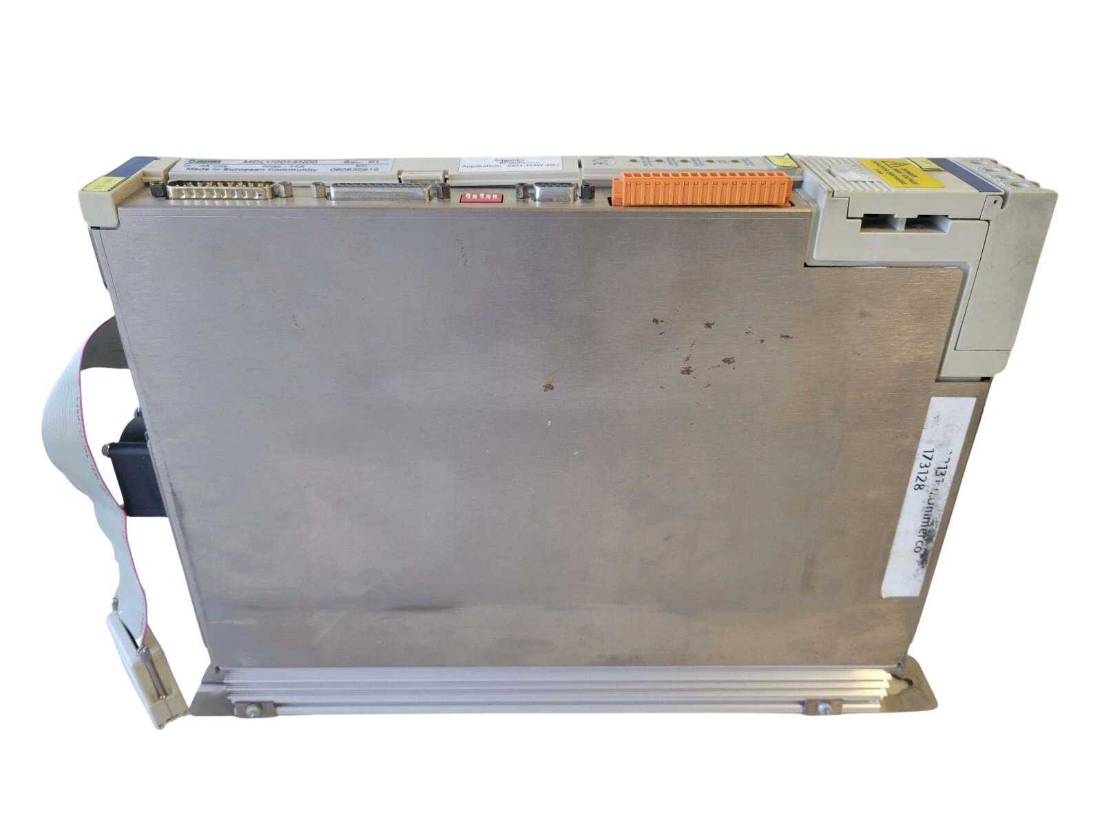 Metallic industrial component on a white background