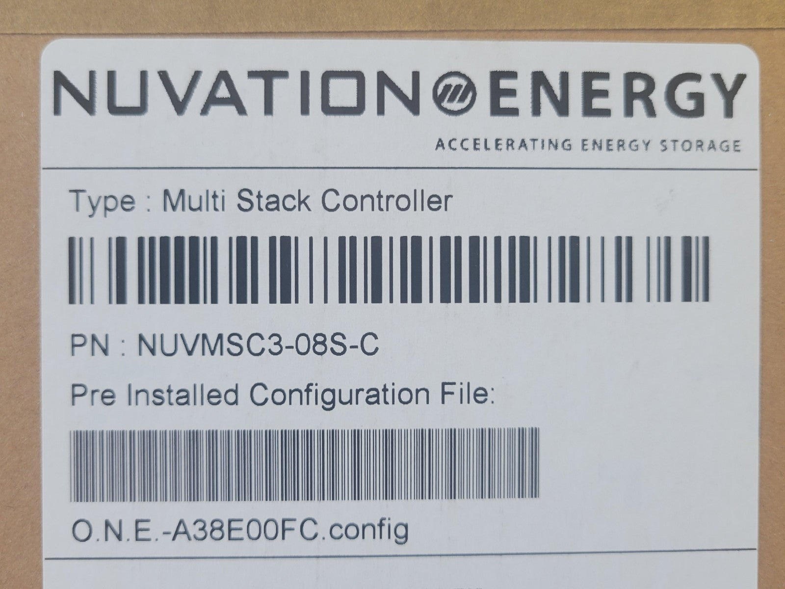 NUVATION ENERGY label on a product packaging with technical details.