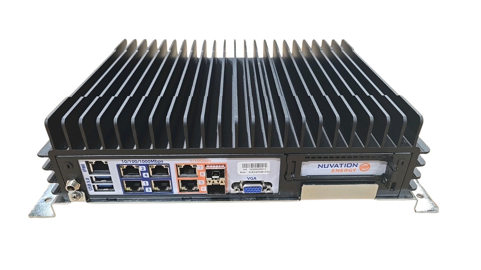 Computer hardware component with multiple ports on a white background