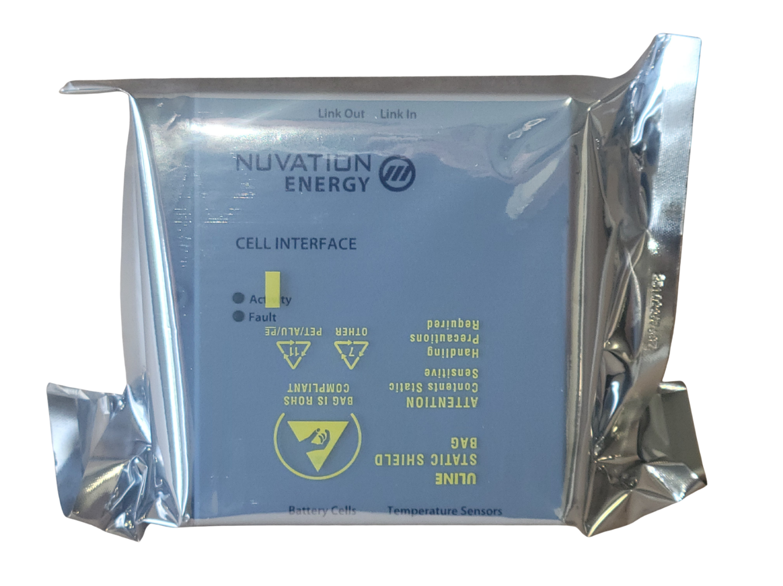 Nuvation Energy product packaging with text and symbols on a white background