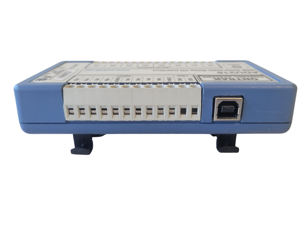 Blue electronic device with connectors on a white background