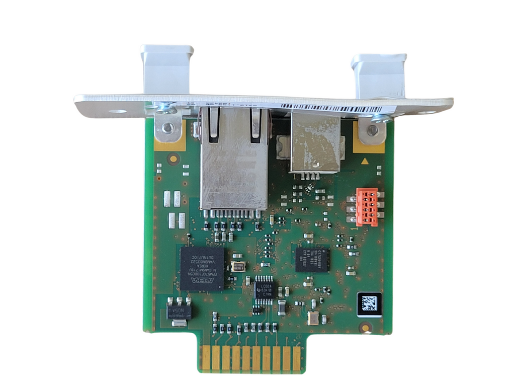 Computer network adapter card with Ethernet connector on a white background