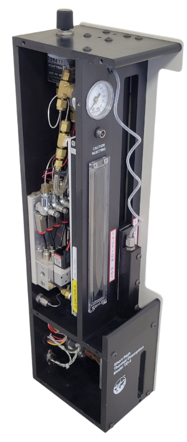 Mechanical device with various components and wiring on a white background