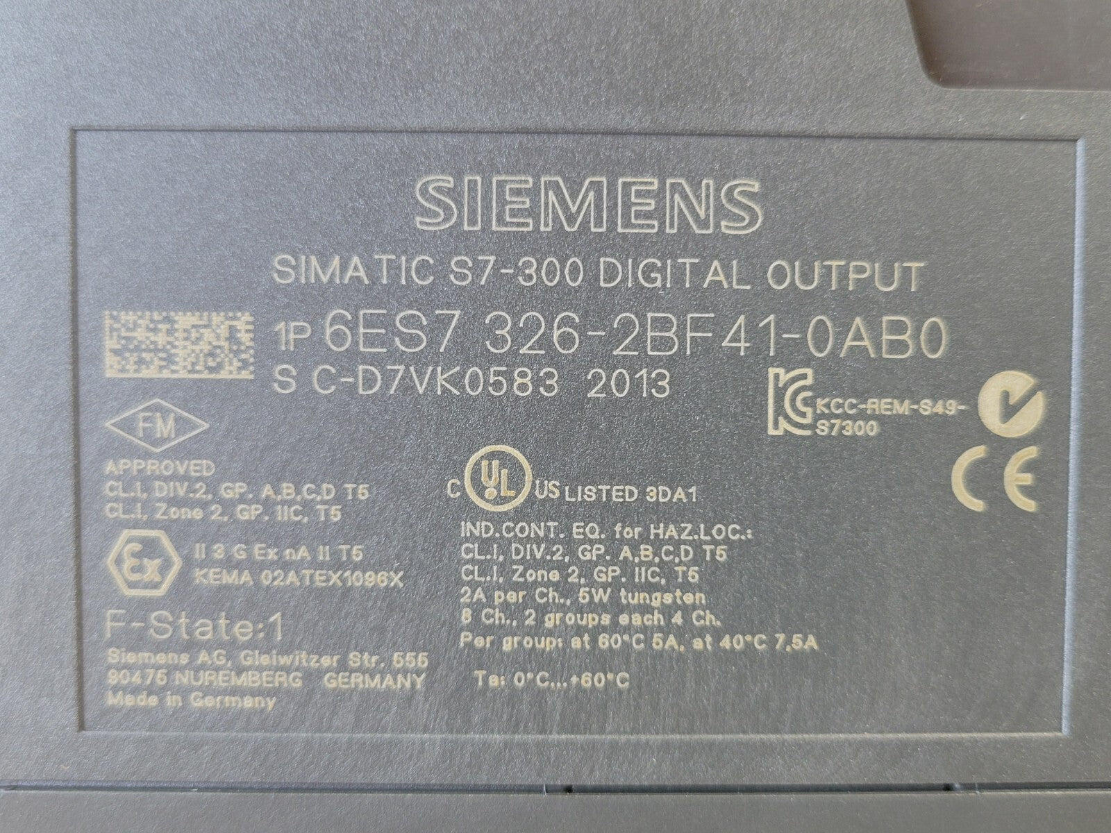 Siemens SIMATIC S7-300 digital output label on a gray background