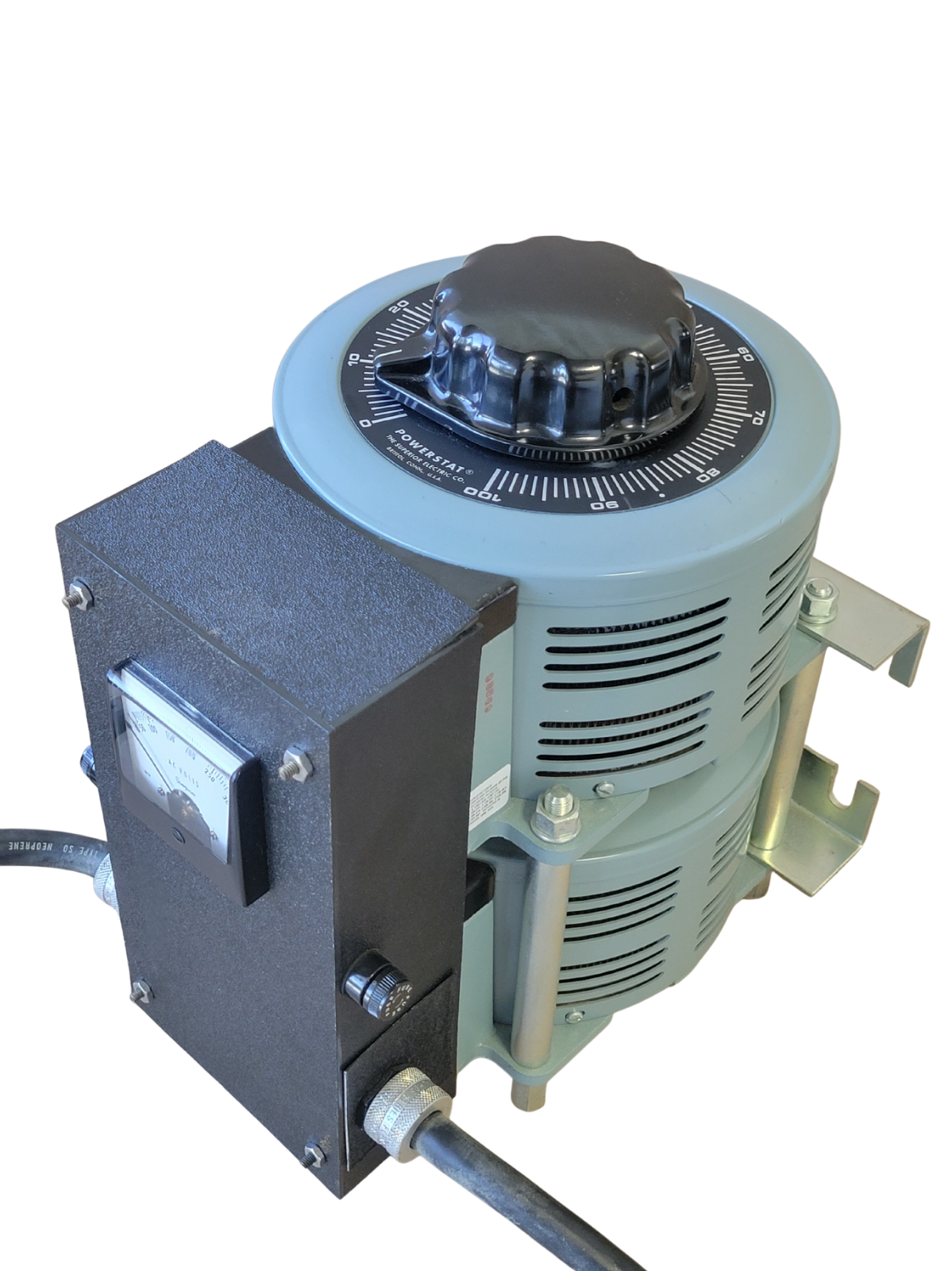 Mechanical device with a control panel and power cord on a white background