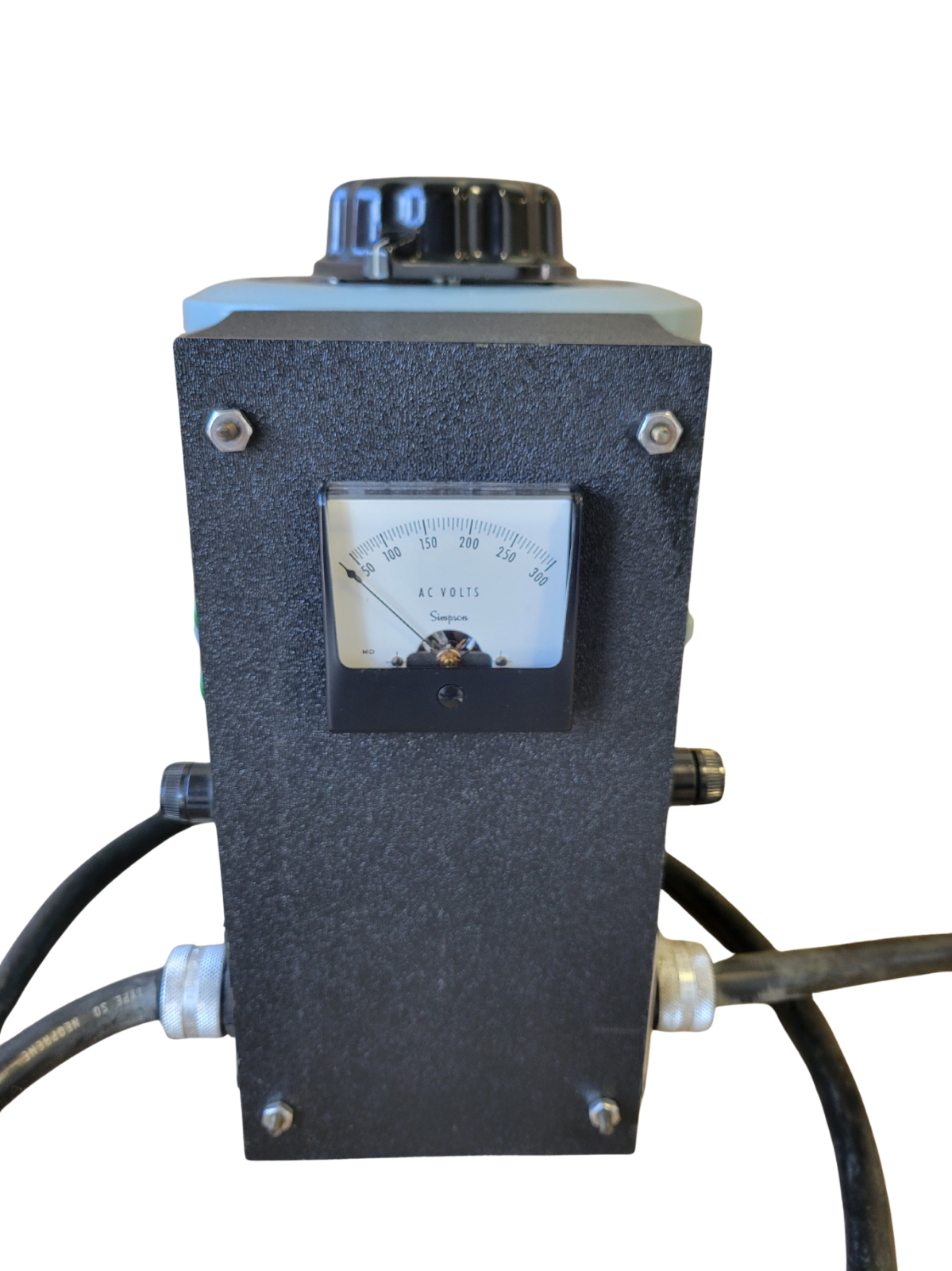 Black electronic device with a meter on a white background