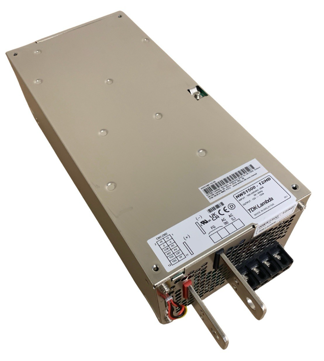 Power supply unit with label on a white background