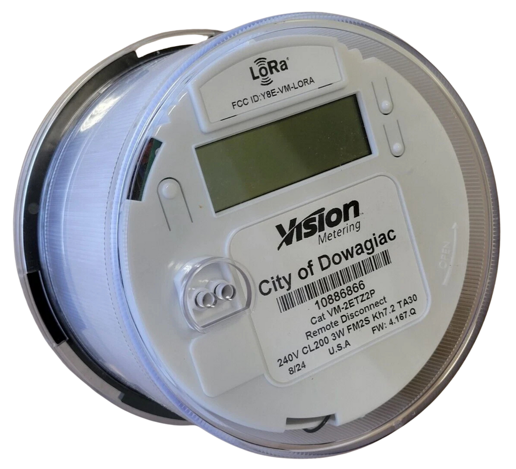 Vision Meter with digital display and 'City of Dowagiac' label on a white background
