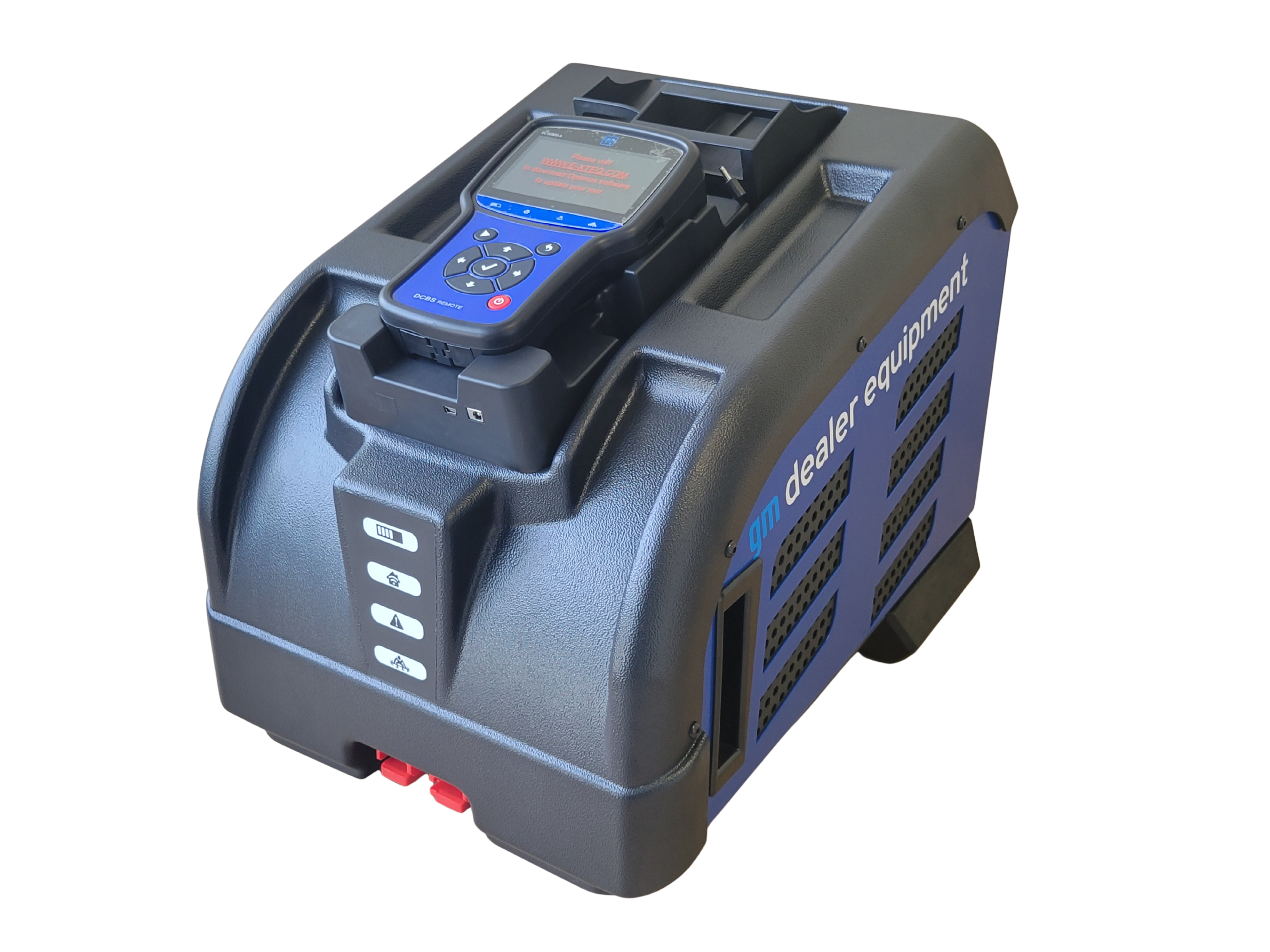 Gray and blue electronic device with a screen on a white background